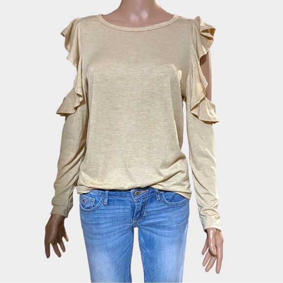 NWOT Cozy Casual Yellow Long Ruffle Sleeve Top Med - Picture 1 of 6